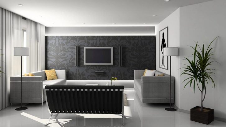 Desaian ruang keluarga dengan tampilan yang tegas, sumber rumah.com
