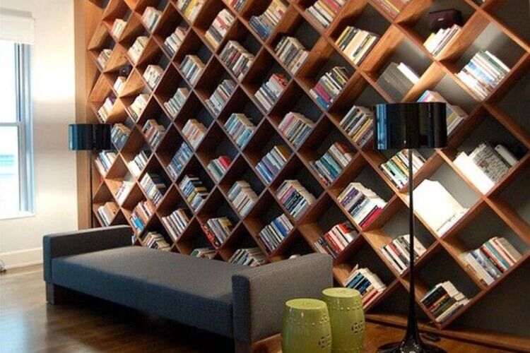 Rak buku belah ketupat untuk perpustakaan pribadi di rumah, Sumber: efistu.com