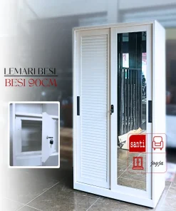 Lemari Sliding Besi Putih 90 Tebal + Safety Box (Anti Karat)