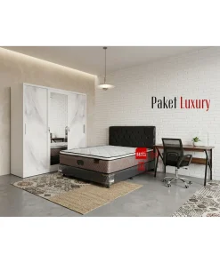 Paket Luxy Kasur Springbed Elite Serenity Eternity + Lemari Besi Sliding 3 Pintu Jumbo 150 cm + Meja Kerja Oxford + Kursi Hidrolik W1