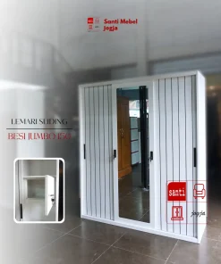 Lemari Pakaian Besi 3 Pintu Sliding Jumbo Anti Karat + Safety Box (150cm)